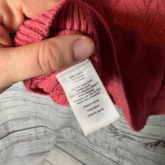 Talbots Pink Pointelle Ruffle Mock Neck Sweater Long Sleeve Knit Pullover Lg - Picture 6 of 6